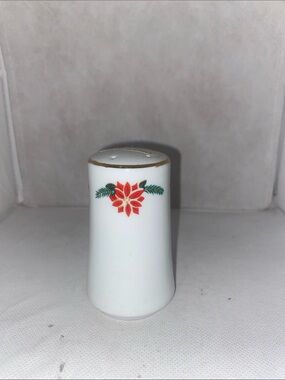 White Porcelain Salt Shaker with Red Poinsettia